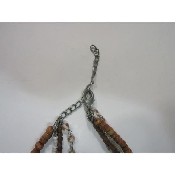 Brown & Cream Bead 4 Tier Collar Necklace 18" Rave Round Oval Boho Cottagecore - Picture 3 of 5